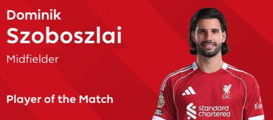 超远任意球破门,索博当选利物浦vs阿森纳全场最佳球员